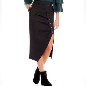 Gianni Bini Black Asymmetrical Skirt with Button Accents